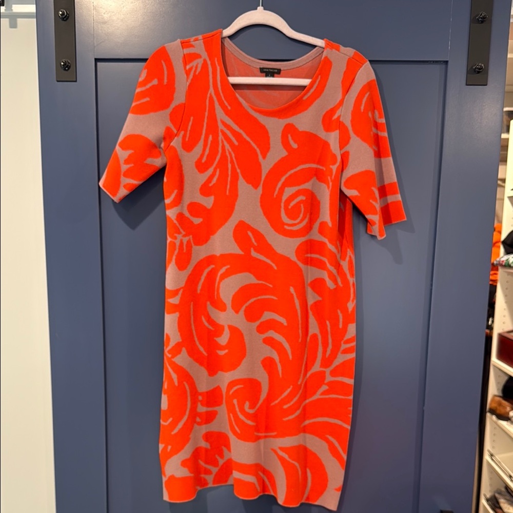 Ann Taylor Vibrant Orange and Subtle Gray Knit Dress
